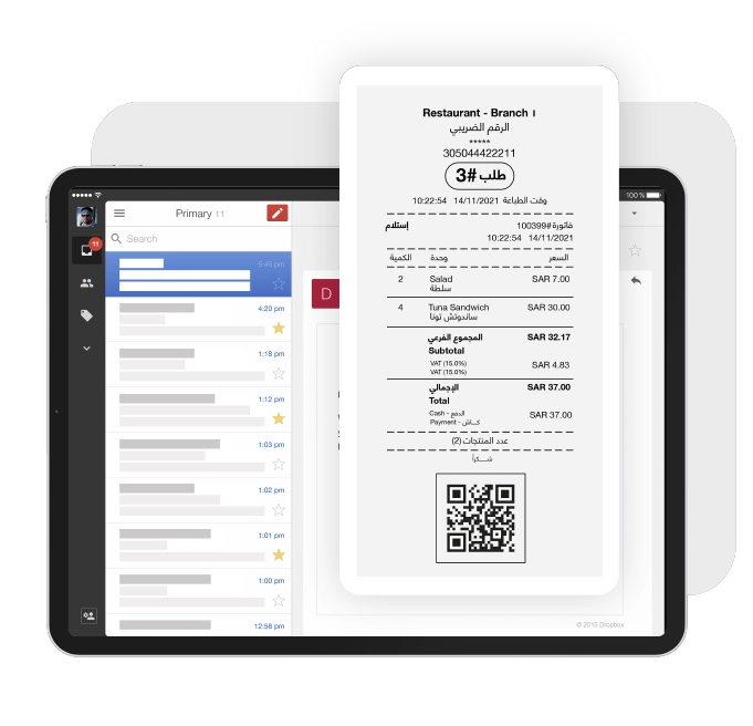 Digital receipt for restaurant payment method